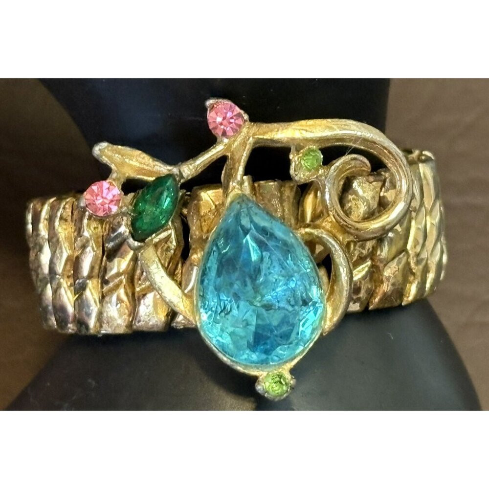 Vintage Gold Tone Rhinestone Sweetheart Expansion Signed Reliance Bracelet